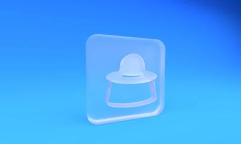 Frosted glass Beekeeper with protect hat icon isolated on blue background. .. Illustrazione stock