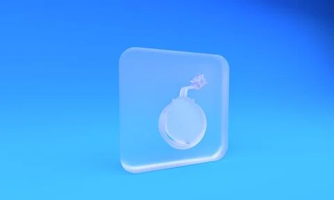 Frosted glass Bomb ready to explode icon isolated on blue background. Squar.. Stock Illustration