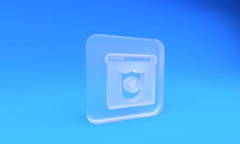 Frosted glass Browser with shield icon isolated on blue background. Securit.. Stock Illustration