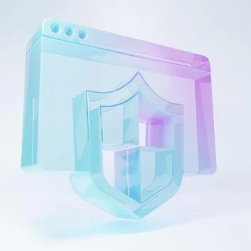 Frosted glass Browser with shield icon isolated on white background. Securi.. Stock Illustration