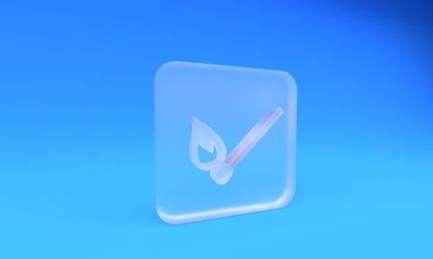 Frosted glass Burning match with fire icon isolated on blue background. Mat.. Illustrazione stock