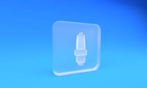 Frosted glass Car spark plug icon isolated on blue background. Car electric.. Stock Illustration