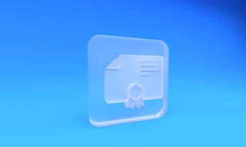 Frosted glass Certificate template icon isolated on blue background. Achiev.. Stock Illustration