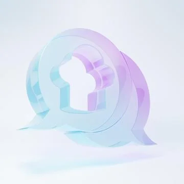 Frosted glass Chef hat in speech bubble icon isolated on white background. .. Stock Illustration
