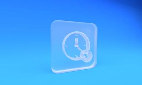 Frosted glass Clock delete icon isolated on blue background. Time symbol. S.. Stock Illustration