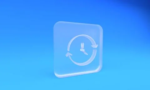Frosted glass Clock icon isolated on blue background. Time symbol. Square f.. Stock Illustration