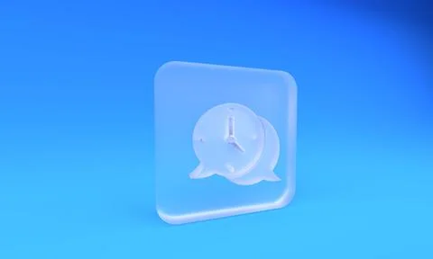 Frosted glass Clock with speech bubble icon isolated on blue background. Ti.. Stock Illustration