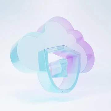 Frosted glass Cloud and shield icon isolated on white background. Cloud sto.. 스톡 일러스트