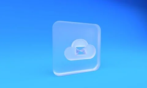 Frosted glass Cloud mail server icon isolated on blue background. Cloud ser.. Stock Photos