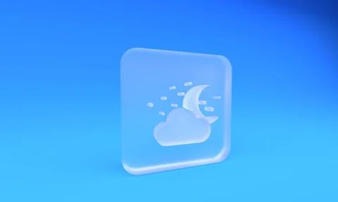 Frosted glass Cloud with moon and stars icon isolated on blue background. C.. Stock Illustration