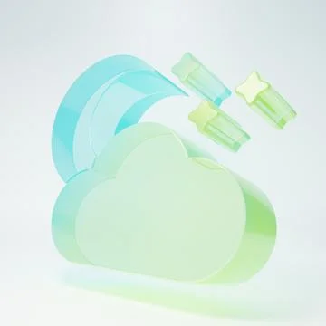 Frosted glass Cloud with moon and stars icon isolated on white background. .. Stock Illustration