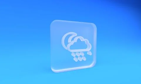 Frosted glass Cloud with rain and moon icon isolated on blue background. Ra.. 스톡 일러스트
