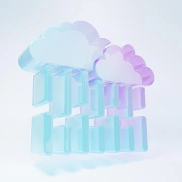 Frosted glass Cloud with rain icon isolated on white background. Rain cloud.. Stock Illustration