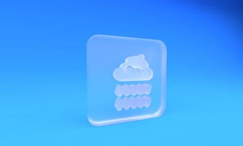 Frosted glass Cloud with rain icon isolated on blue background. Rain cloud .. Stock Illustration