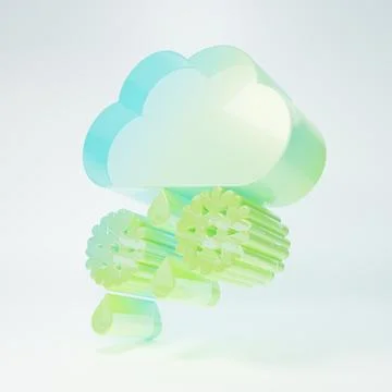 Frosted glass Cloud with snow and rain icon isolated on white background. W.. Stock Illustration