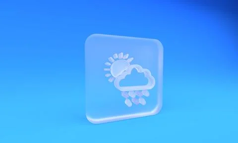 Frosted glass Cloud with snow, rain and sun icon isolated on blue backgroun.. Stock Illustration