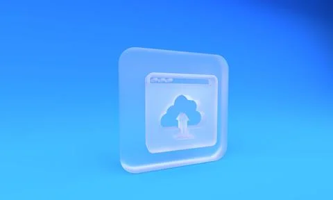 Frosted glass Cloud upload icon isolated on blue background. Square frosted.. 스톡 일러스트