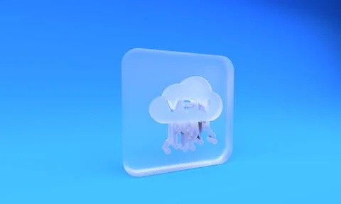 Frosted glass Cloud VPN interface icon isolated on blue background. Softwar.. イラスト素材