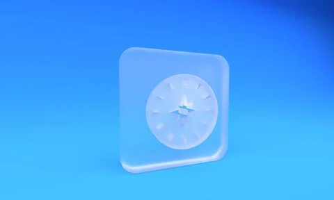 Frosted glass Compass icon isolated on blue background. Windrose navigation.. Illustrazione stock