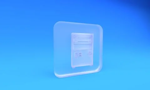 Frosted glass Computer icon isolated on blue background. PC component sign... Stock-Illustration