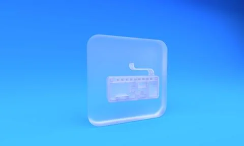 Frosted glass Computer keyboard icon isolated on blue background. PC compon.. Illustrazione stock