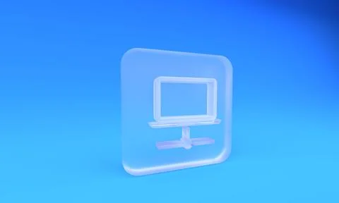 Frosted glass Computer network icon isolated on blue background. Laptop net.. Stock Photos