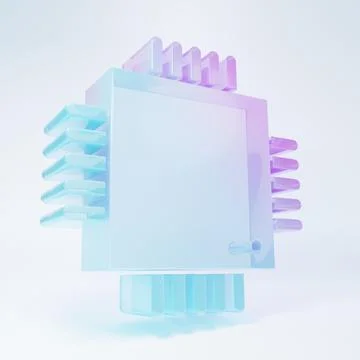 Frosted glass Computer processor with microcircuits CPU icon isolated on wh.. Stock Illustration