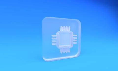 Frosted glass Computer processor with microcircuits CPU icon isolated on bl.. Stock Photos