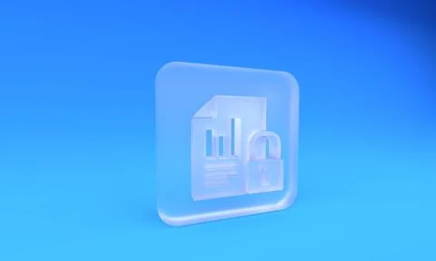 Frosted glass Document and lock icon isolated on blue background. File form.. Illustrazione stock