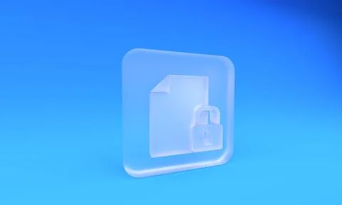 Frosted glass Document and lock icon isolated on blue background. File form.. 스톡 일러스트