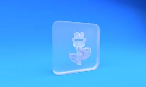 Frosted glass Electric saving plug in leaf icon isolated on blue background.. Stock Illustration