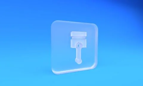 Frosted glass Engine piston icon isolated on blue background. Car engine pi.. Illustrazione stock