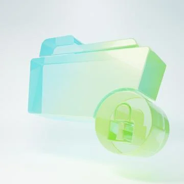 Frosted glass Folder and lock icon isolated on white background. Closed fol.. Stock Illustration