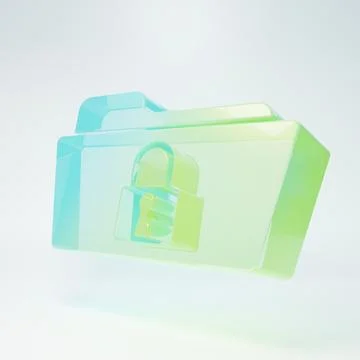 Frosted glass Folder and lock icon isolated on white background. Closed fol.. 스톡 일러스트