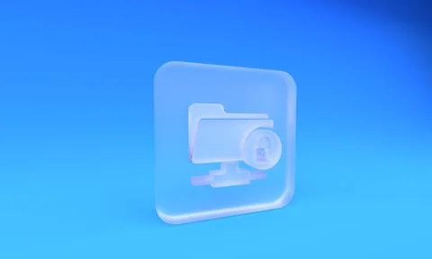 Frosted glass FTP folder and lock icon isolated on blue background. Concept.. 库存插图