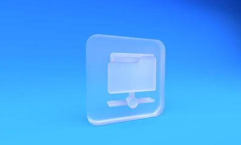 Frosted glass FTP folder icon isolated on blue background. Software update,.. Illustrazione stock