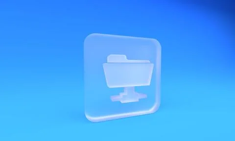 Frosted glass FTP folder icon isolated on blue background. Software update,.. Stock Illustration