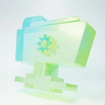 Frosted glass FTP settings folder icon isolated on white background. Softwa.. Stock Illustration