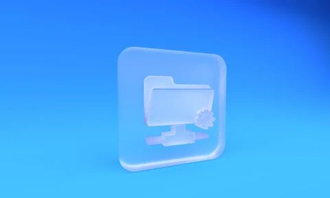 Frosted glass FTP settings folder icon isolated on blue background. Softwar.. Stock Photos