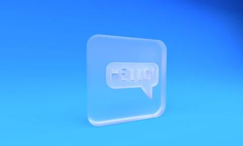 Frosted glass Hello in different languages icon isolated on blue background.. Stock Illustration