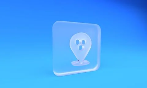 Frosted glass Honeycomb bee location map pin pointer icon isolated on blue .. Stock Illustration