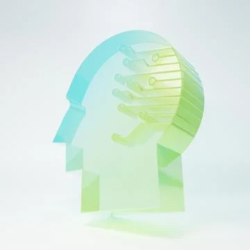 Frosted glass Human brain as digital circuit board icon isolated on white b.. Stock Illustration