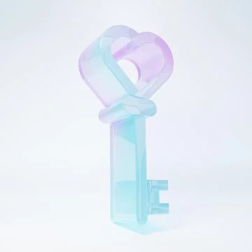 Frosted glass Key in heart shape icon isolated on white background. Minimal.. Stock Illustration