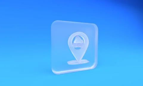 Frosted glass Map pointer with barbecue icon isolated on blue background. F.. 스톡 일러스트