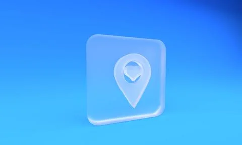 Frosted glass Map pointer with heart icon isolated on blue background. Squa.. Stock Illustration