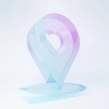 Frosted glass Map pointer with heart icon isolated on white background. Val.. Stock Illustration