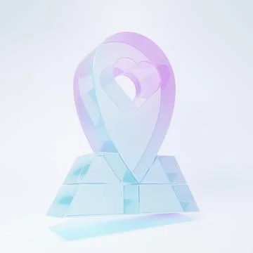 Frosted glass Map pointer with heart icon isolated on white background. Val.. Stock Illustration