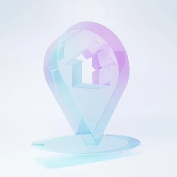Frosted glass Map pointer with house icon isolated on white background. Hom.. Stock Illustration