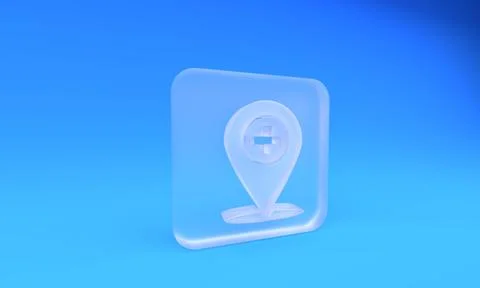Frosted glass Medical map pointer with cross hospital icon isolated on blue.. Stock Illustration
