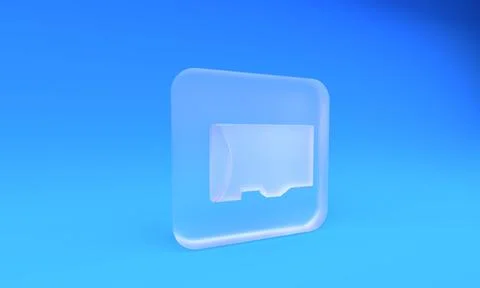 Frosted glass Micro SD memory card icon isolated on blue background. Square.. Stock Illustration